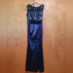 Vfshow Formal Blue Gold Embroidery Gown